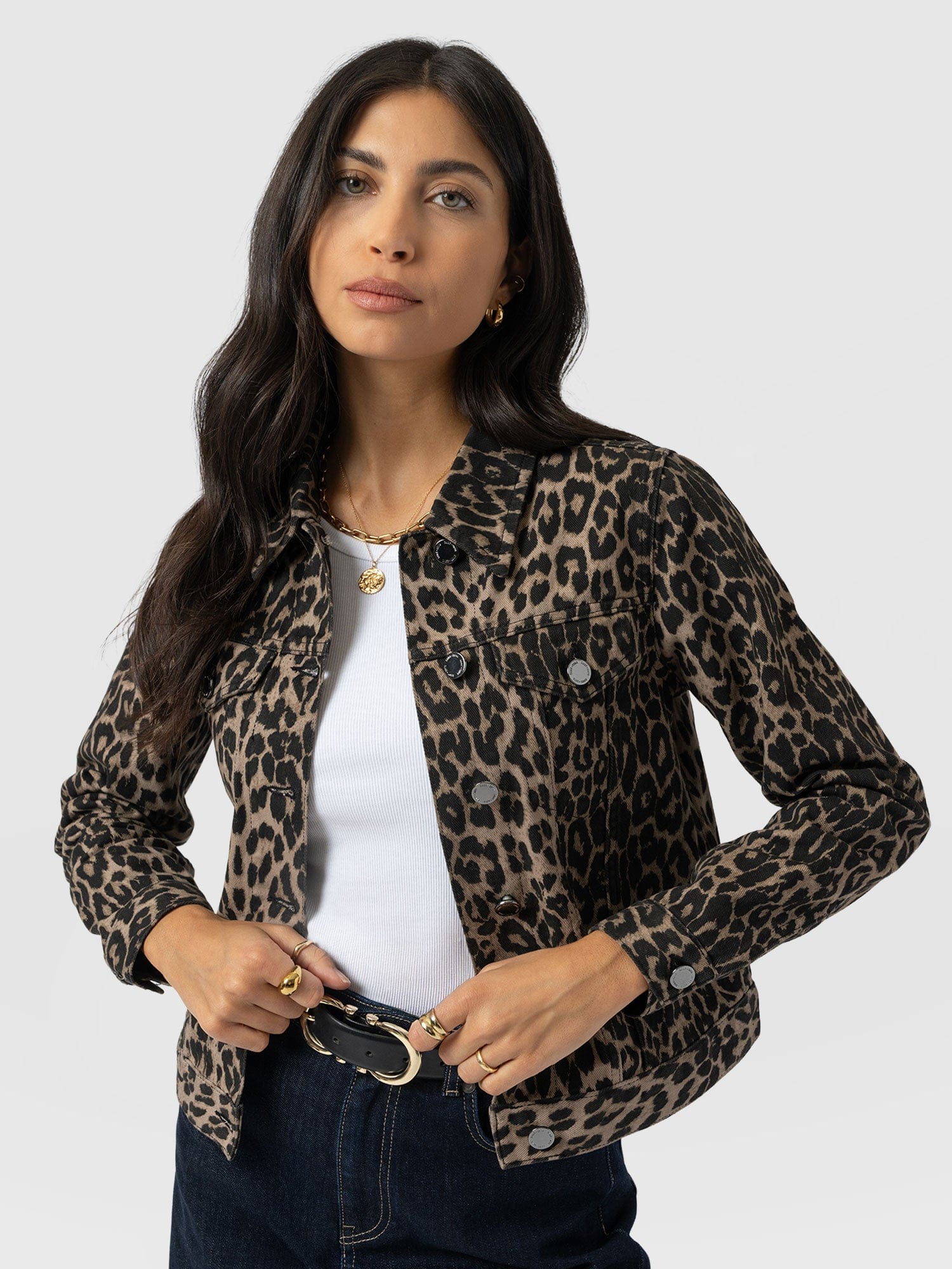 Bowie Denim Jacket - Leopard - Women's Jackets | Saint + Sofia® EU
